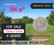 Réf 231 Terrain du 194 m² a Ghrabi Hammam Sousse