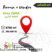 A vendre de 8700 m² Prix : 280.000 dt Kala Kbira