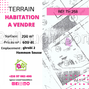 Réf TH 258 Terrain de 200 m² a Ghrabi 2