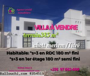 Belle villa avec jardin et garage à vendre à chott meriem Votre futur logement est ici.