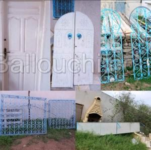 Porte d'entrée en bois+2 portes intérieures+4 fenêtres en fer forgé+ tinda (Num:98271515)