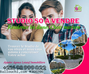 A VENDRE Un S0 dans une résidence à 100mettre de la plage à Tantana 