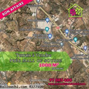 RéfTA408Terrainde1000m²présMallOfSousse135000dt