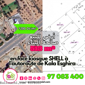 RéfTA349Terrainde513m²al'autorouteKalaEsghira